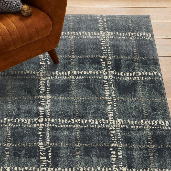 8' x 10' Geometric Power Loom Stain Resistant Area Rug - Blue And Ivory