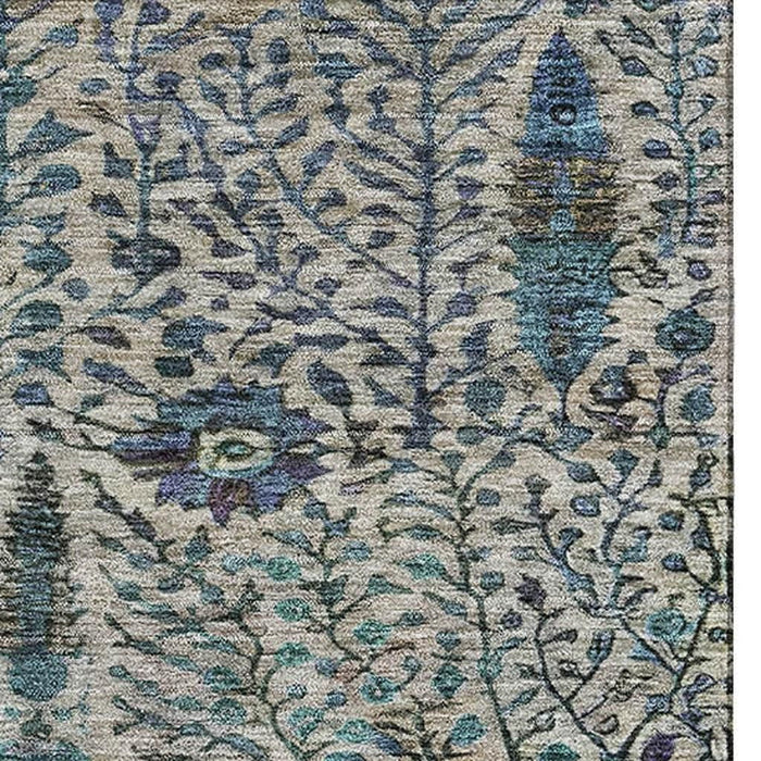 10' X 14' Floral Vines Washable Area Rug With UV Protection (716599) - Brown / Teal
