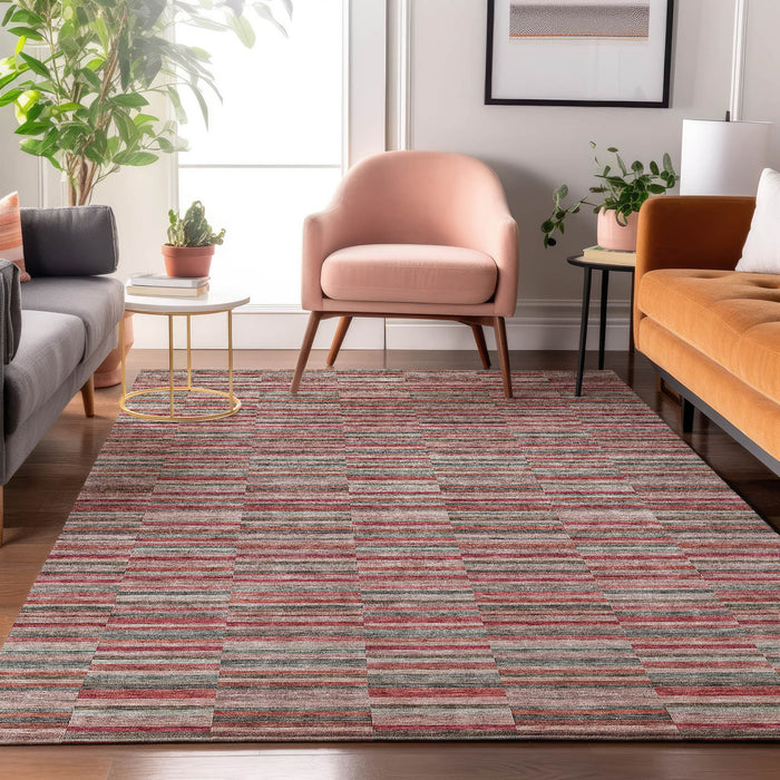 10' X 14' Copper Striped Washable Area Rug With UV Protection - Red