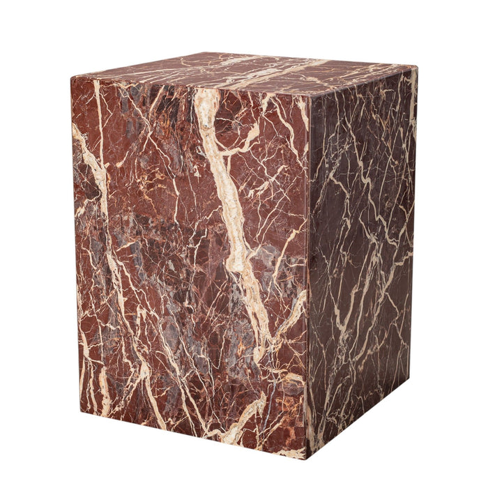 20" Marble Square Block End Table - Red