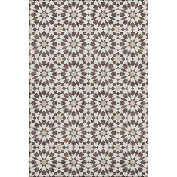 10' X 14' Geometric Washable Area Rug With UV Protection - Brown And Ivory