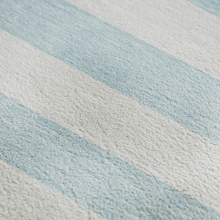 9' X 12' Striped Washable Area Rug With UV Protection (647661) - Sky Blue / Ivory