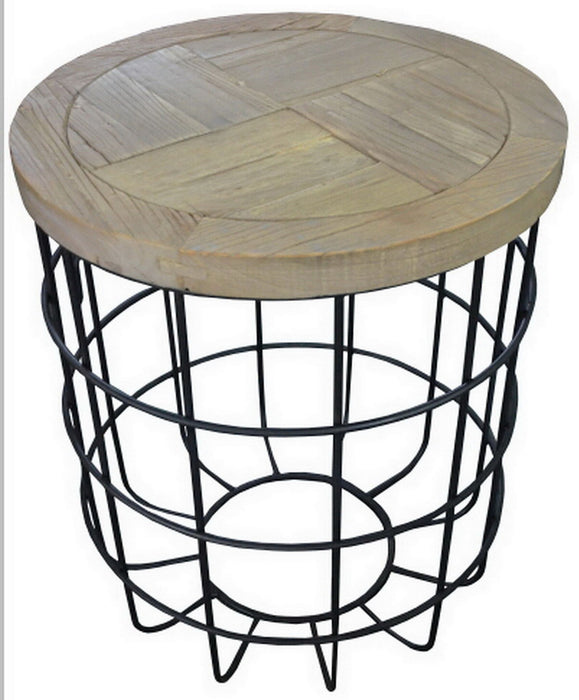 24" Solid Wood And Iron Round Frame End Table - Brown