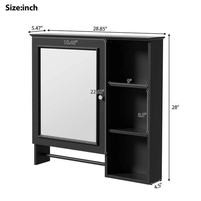 Giga wall-mounted bathroom medicine cabinet with large mirror door, adjustable shelves, and three open storage levels.