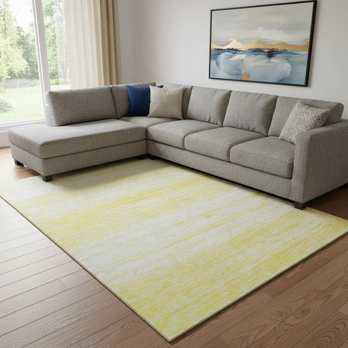 10' X 14' Striped Washable Area Rug With UV Protection (668205) - Yellow / Ivory