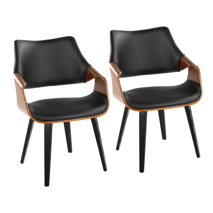 Curvo - High Back Chair (Set of 2) - Black Wood, Walnut Wood, Black Faux Leather