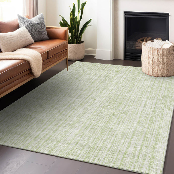 10' X 14' Striped Washable Area Rug With UV Protection - Mint Green And Ivory