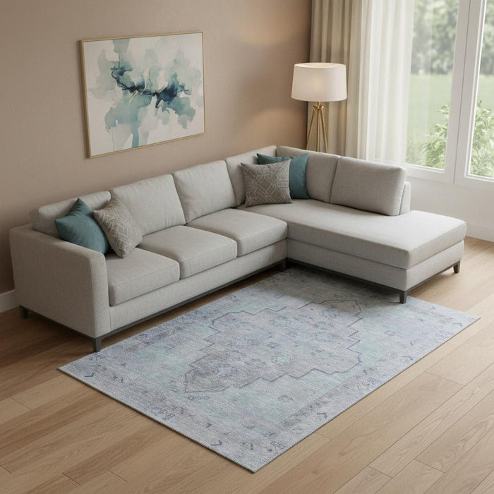 10' X 14' Medallion Washable Area Rug With UV Protection (708067) - Gray / Teal