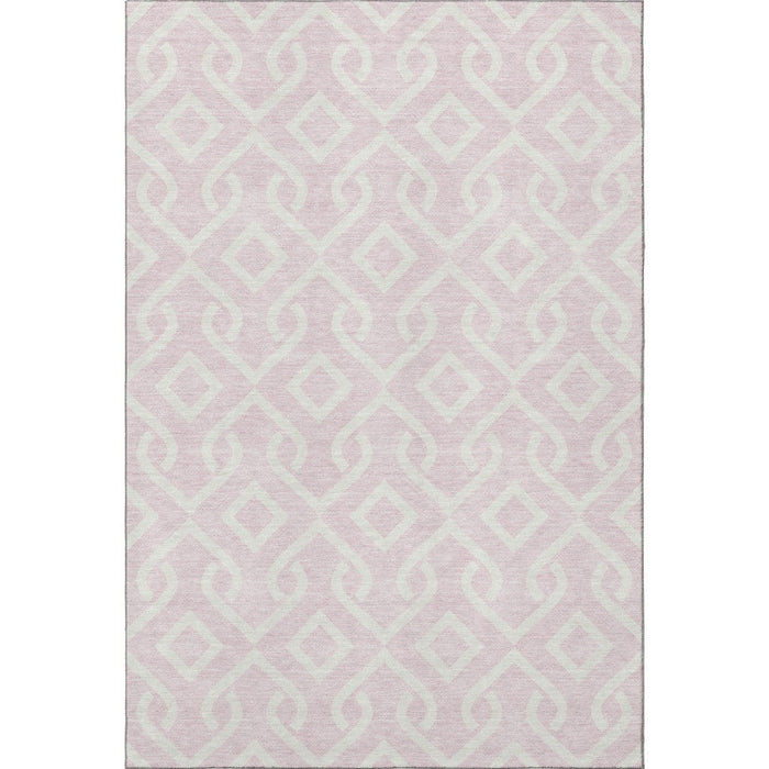 10' X 14' Geometric Washable Area Rug With UV Protection (652551) - Pink / Ivory