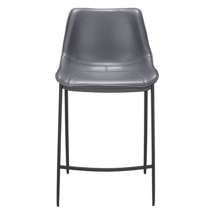 Faux Leather And Steel Counter Height Bar Chairs (Set of 2) - Dark Gray And Black