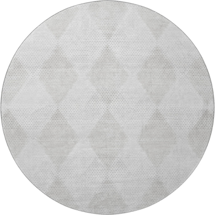 8' Geometric Washable Round Rug With UV Protection (648193) - Ivory / Silver