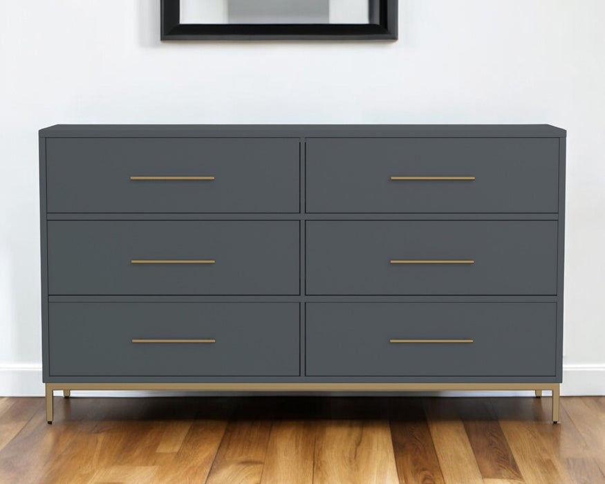 63" Solid Wood Six Drawer Double Dresser - Dark Gray