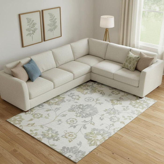8' X 10' Floral Washable Area Rug With UV Protection (667919) - Ivory / Gray / Gold