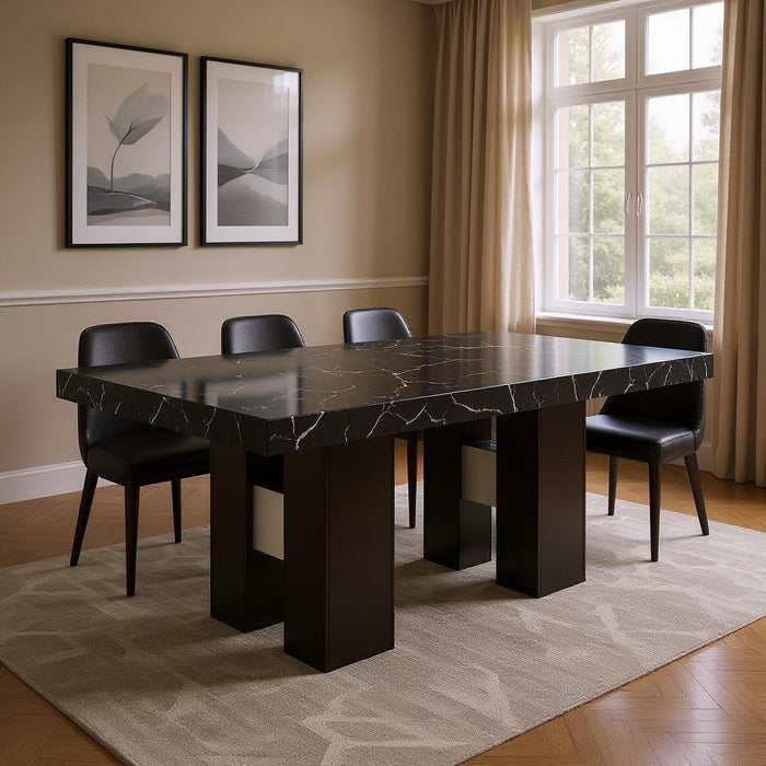 70" Faux Marble And Wood Double Pedestal Base Dining Table - Black