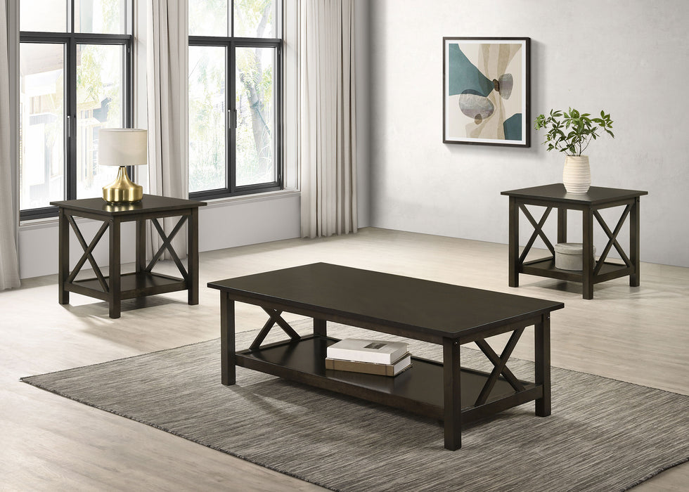 Rachelle 3-piece Rectangular Coffee Table Set Dark Merlot