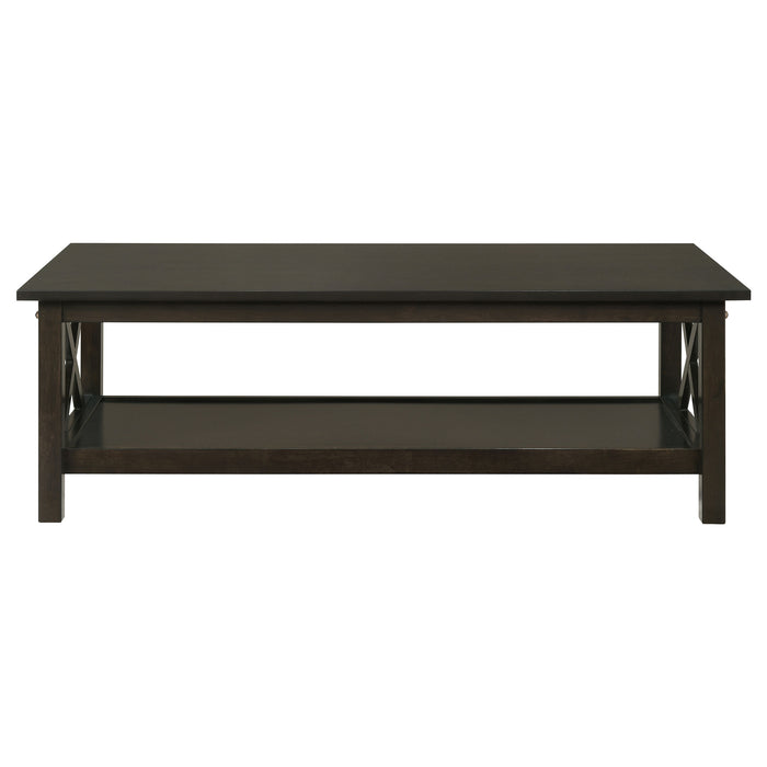 CoasterEssence Rachelle 3-piece rectangular coffee table set in dark merlot finish