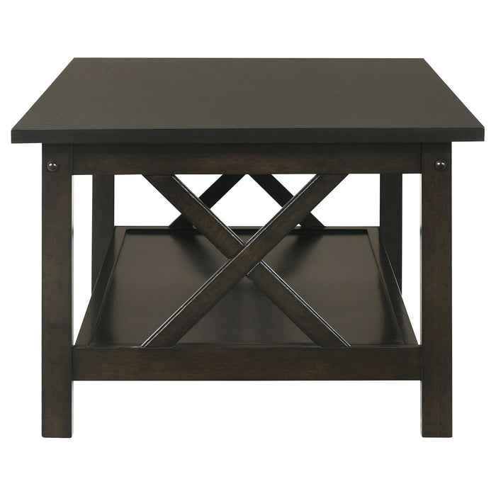 CoasterEssence Rachelle 3-piece rectangular coffee table set in dark merlot finish