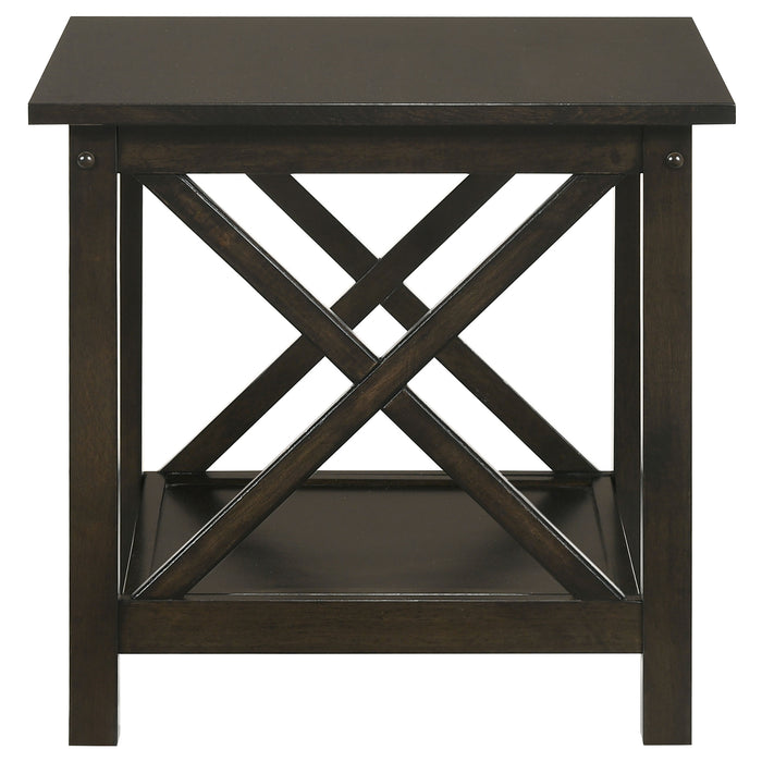 CoasterEssence Rachelle 3-piece rectangular coffee table set in dark merlot finish