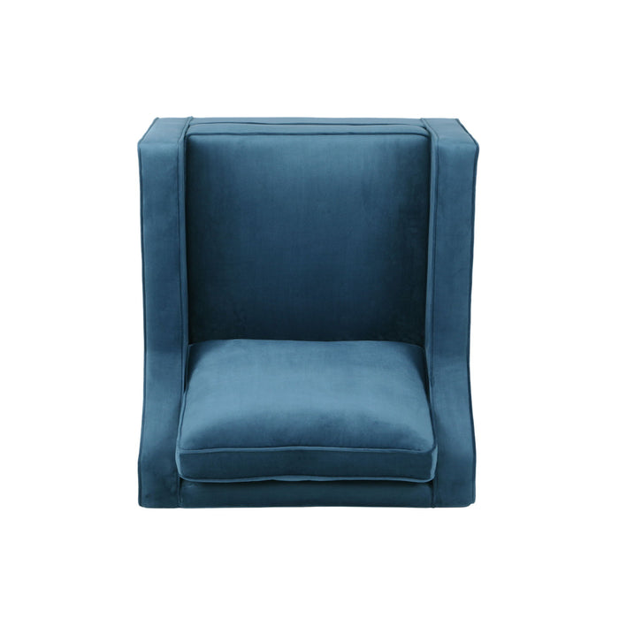 Velvet And Wood Arm Chair - Blue / Black