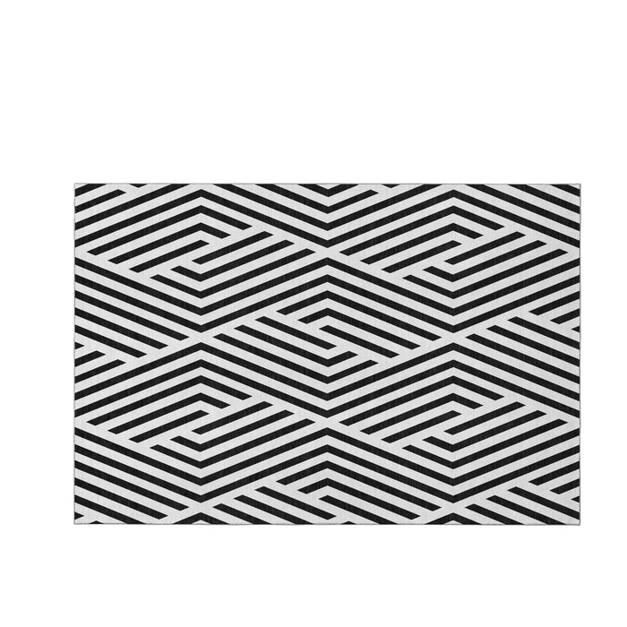 10' X 14' Geometric Washable Area Rug With UV Protection (648520) - Black / Ivory