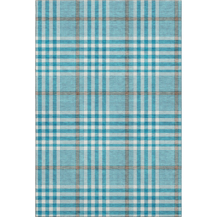 10' X 14' Plaid Washable Area Rug With UV Protection (682673) - Teal / Ivory / Gray