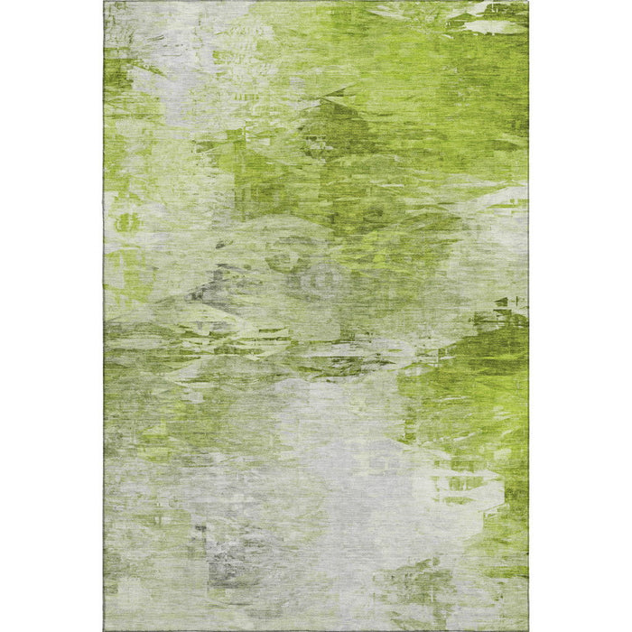 10' X 14' Abstract Washable Area Rug With UV Protection (650716) - Artichoke Green / Ivory