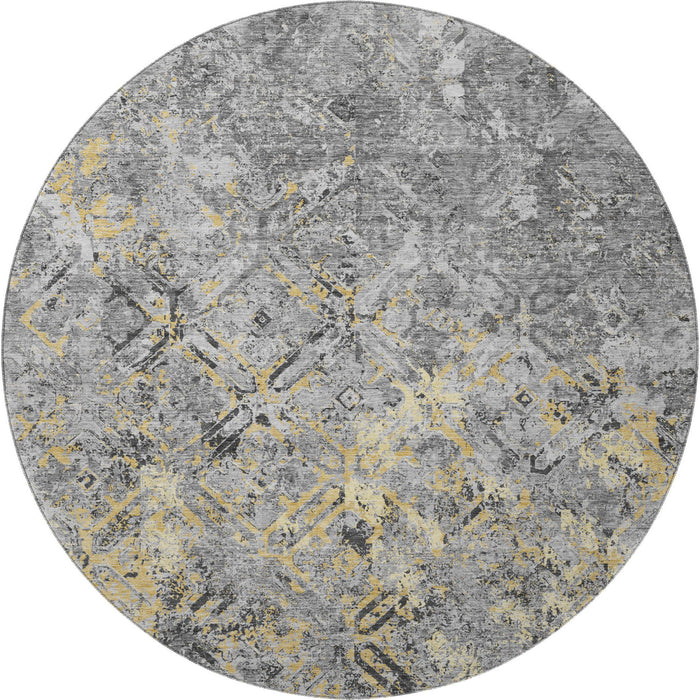 8' Diamond Washable Round Rug With UV Protection - Gray