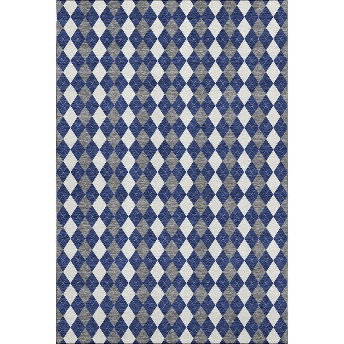 10' X 14' Geometric Washable Area Rug With UV Protection (701695) - Navy Blue / White / Gray