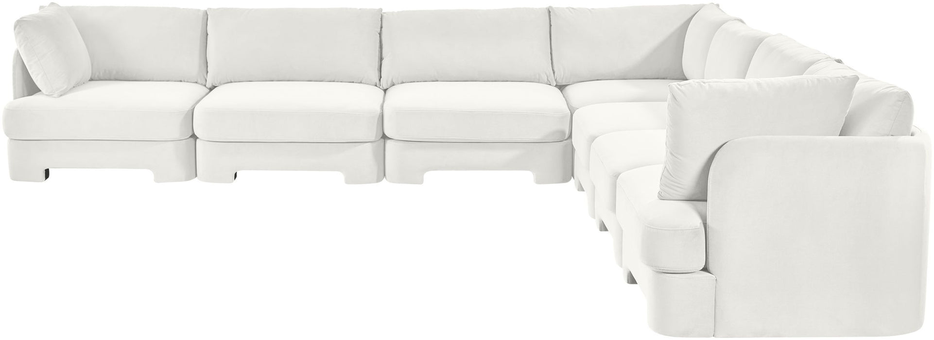 Meridian Furniture Hammond velvet performance fabric 7-piece corner sectional with plush upholstery and modern design.
