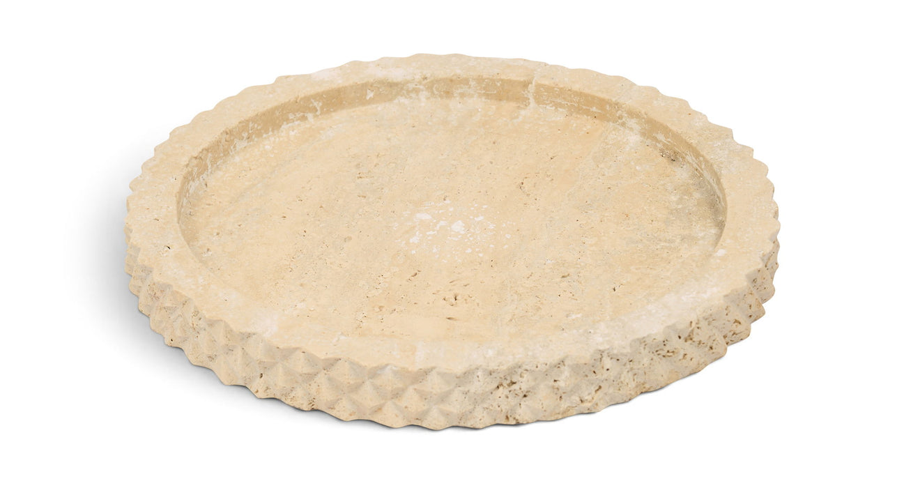 Russell Meridian Furniture travertine tray with rounded edges and natural stone surface for stylish serving and decorative use.