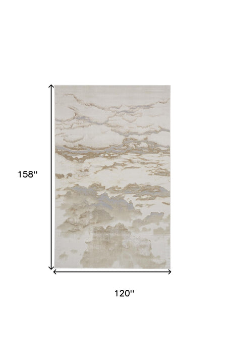 10' x 13' Abstract Stain Resistant Area Rug - Ivory Tan And Gray