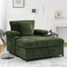 Giga fabric sofa bed with cupholders and USB ports, featuring a stationary chair and ottoman for living room comfort.
