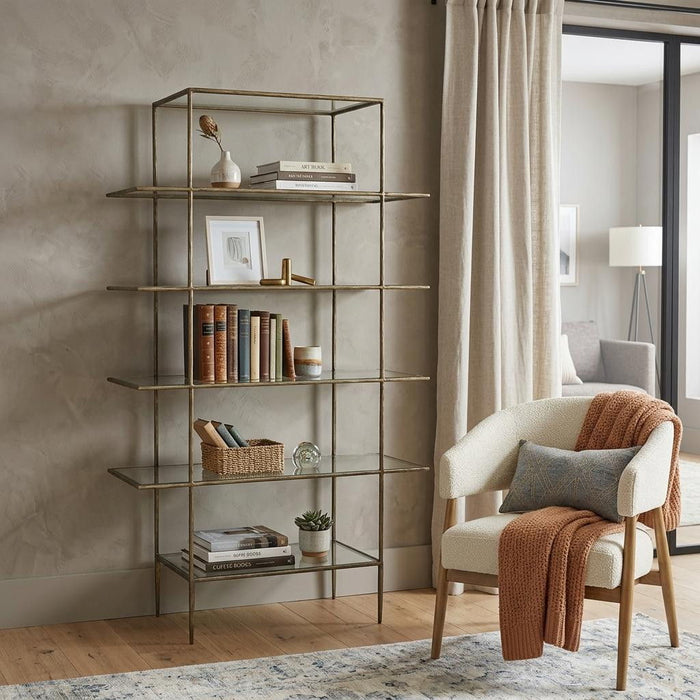 Five Tier Etagere Bookcase - Antiqued Gold / Clear
