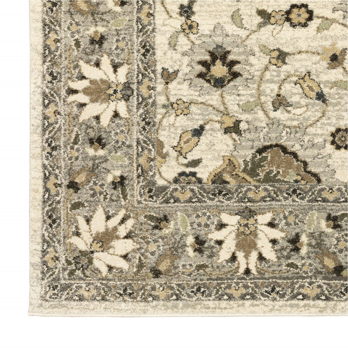 10' x 13' Oriental Power Loom Stain Resistant Area Rug - Beige Gray Brown And Charcoal
