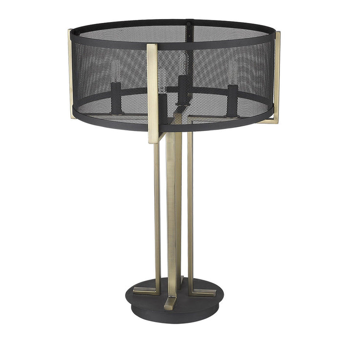 Metal Four Light Geometric Table Lamp With Black Drum Shade - Brass