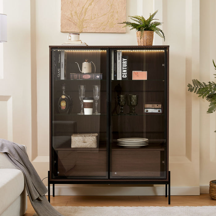 Modern minimalist Giga LED display cabinet with tempered glass door and metal legs, showcasing a sleek and stylish storage solution.