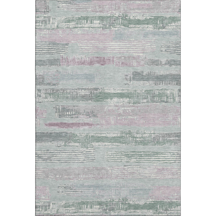 10' X 14' Striped Washable Area Rug With UV Protection (696518) - Pale Aqua / Sage / Ivory