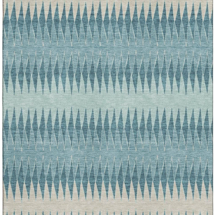 10' X 14' Striped Washable Area Rug With UV Protection (669012) - Teal / Beige