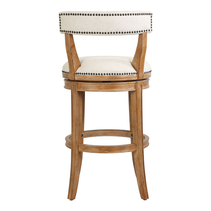 Fabric And Solid Wood Low Back Bar Height Swivel Bar Chair - Linen / Brown