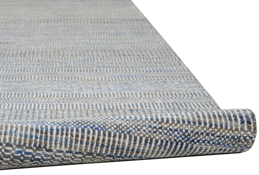 10' x 2.5' Wool Striped Hand Knotted Runner Rug - Silver
