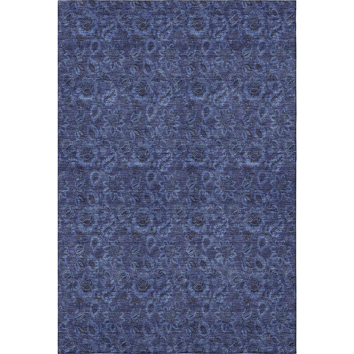10' X 14' Floral Washable Area Rug With UV Protection (655072) - Navy Blue / Charcoal