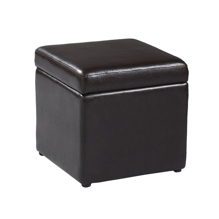 5 Piece Living Room Set (Faux Leather Coffee Table Storage Ottoman Set) - Dark Brown