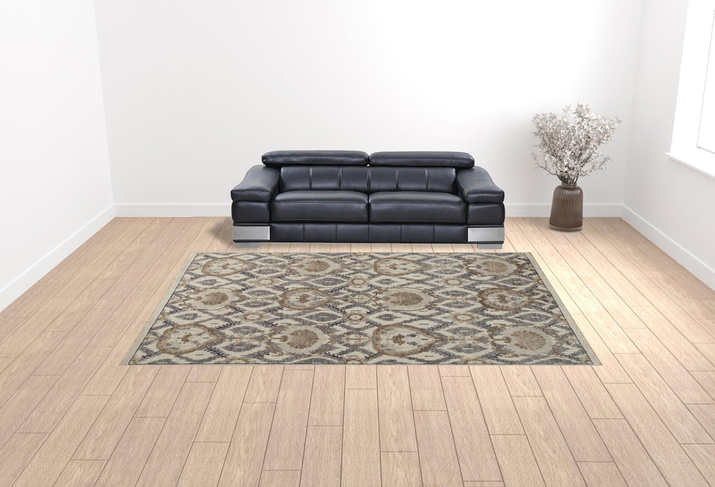 10' x 13' Wool Floral Hand Knotted Stain Resistant Area Rug - Ivory Gray And Taupe