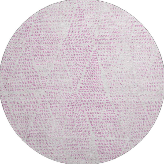 8' Diamond Washable Round Rug With UV Protection (650587) - Pink / Ivory