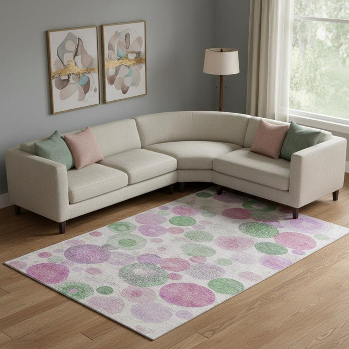10' X 14' Geometric Washable Area Rug With UV Protection (707329) - Pink / Green / Ivory