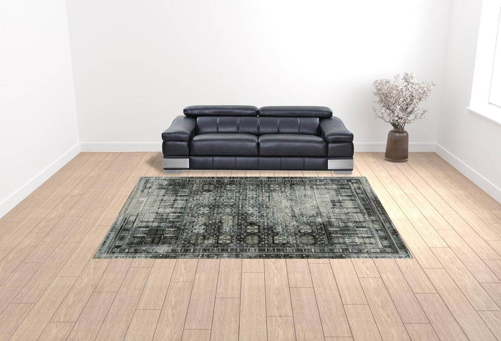 10' x 13' Oriental Power Loom Area Rug - Dark Gray And Ivory