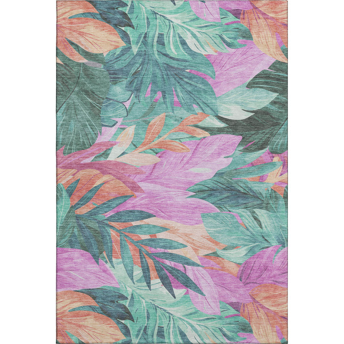 10' X 14' Floral Washable Area Rug With UV Protection (694050) - Teal / Pink / Salmon