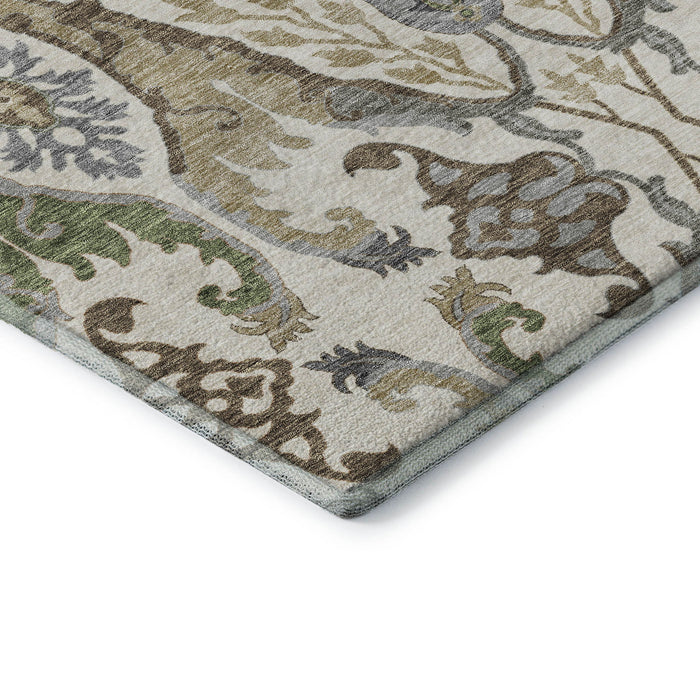 10' X 14' Floral Washable Area Rug With UV Protection (686939) - Ivory / Olive Green / Brown