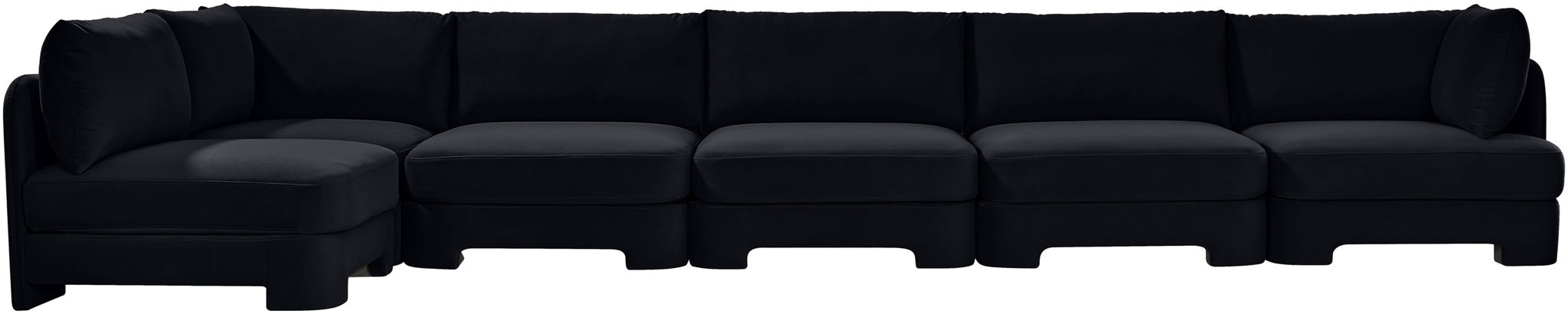 Meridian Furniture Hammond velvet performance fabric 6-piece L-shaped armless sectional sofa in a modern stationary design.