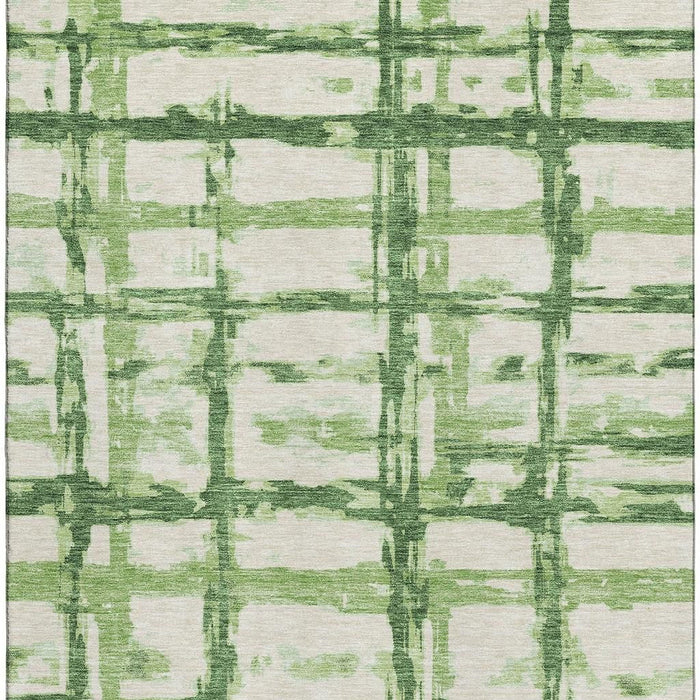 10' X 14' Striped Washable Area Rug Polyester With UV Protection - Green And Ivory